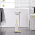 thumbnail image 4 of Free Standing Toilet Paper Holder, Rustproof Stainless Steel Pedestal Lavatory Tissue Roll Holder Storage for 3 Rolls of Toilet Tissue, Brushed Gold, 4 of 4
