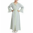 thumbnail image 3 of Muslim Girls Abaya Maxi Dresses Long Sleeve Loose Ramadan Dress Cotton Prayer Islamic Modest Kaftan Arabian Robe, Green, 5 Years, 3 of 7