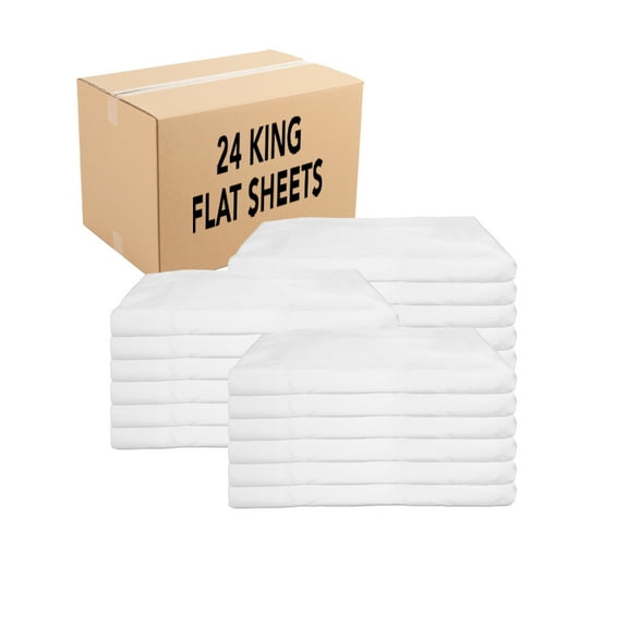 Arkwright Flat Bed Sheets (Bulk Case of 24) - 180 Thread Count, Poly/Cotton Blend, White - King