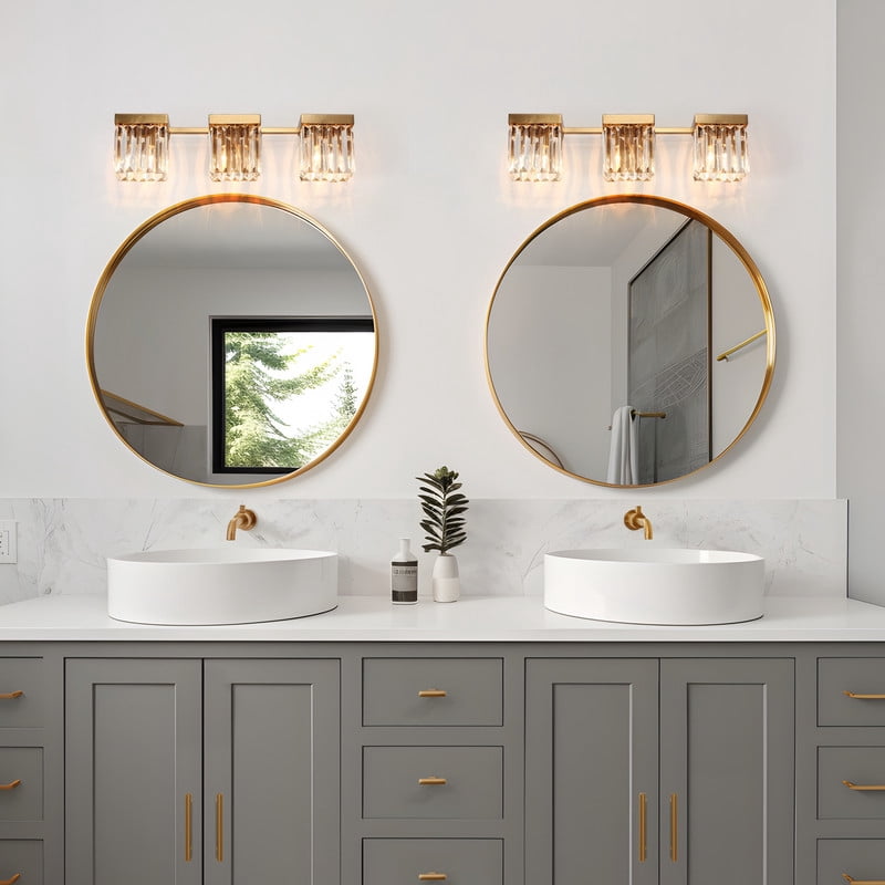 LNC 3-Light Bathroom Vanity Light with Crystal Design,Modern Polished Gold Finishes