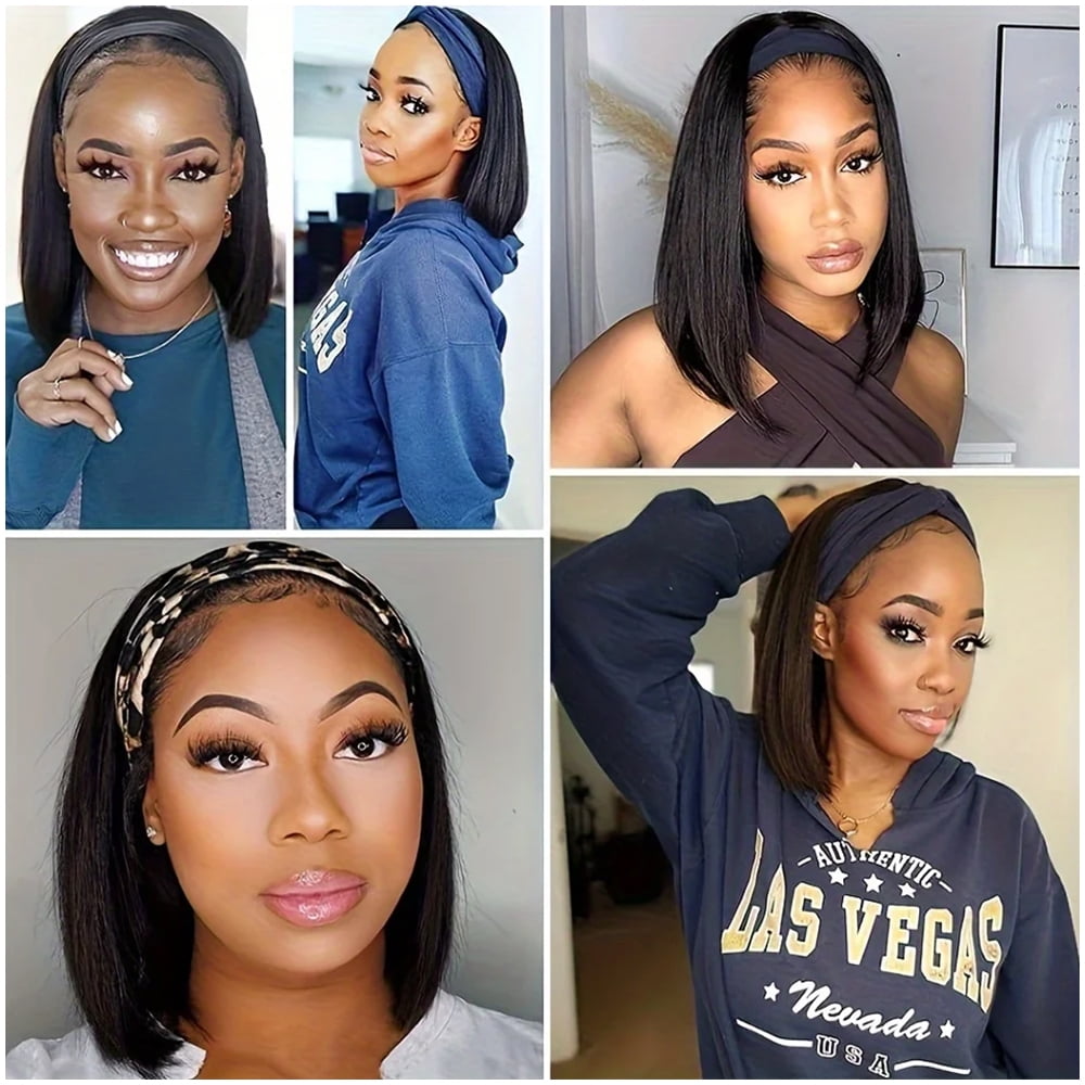 SUCS Headband bob Wig Human Hair Short Headband Wigs for Black Women Straight 150 % Density Brazilian Human Hair Easy Wear Headband Wig(10inch)