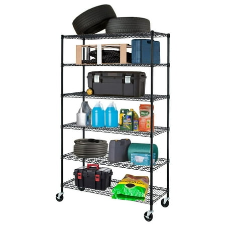 

ChicCrest Grade 6 Tier Adjustable Storage Shelf Heavy Duty Metal Shelf NSF Certified Wire Shelving Unit with Wheels 6000LBS Capacity 18 D x W x 72 H Black