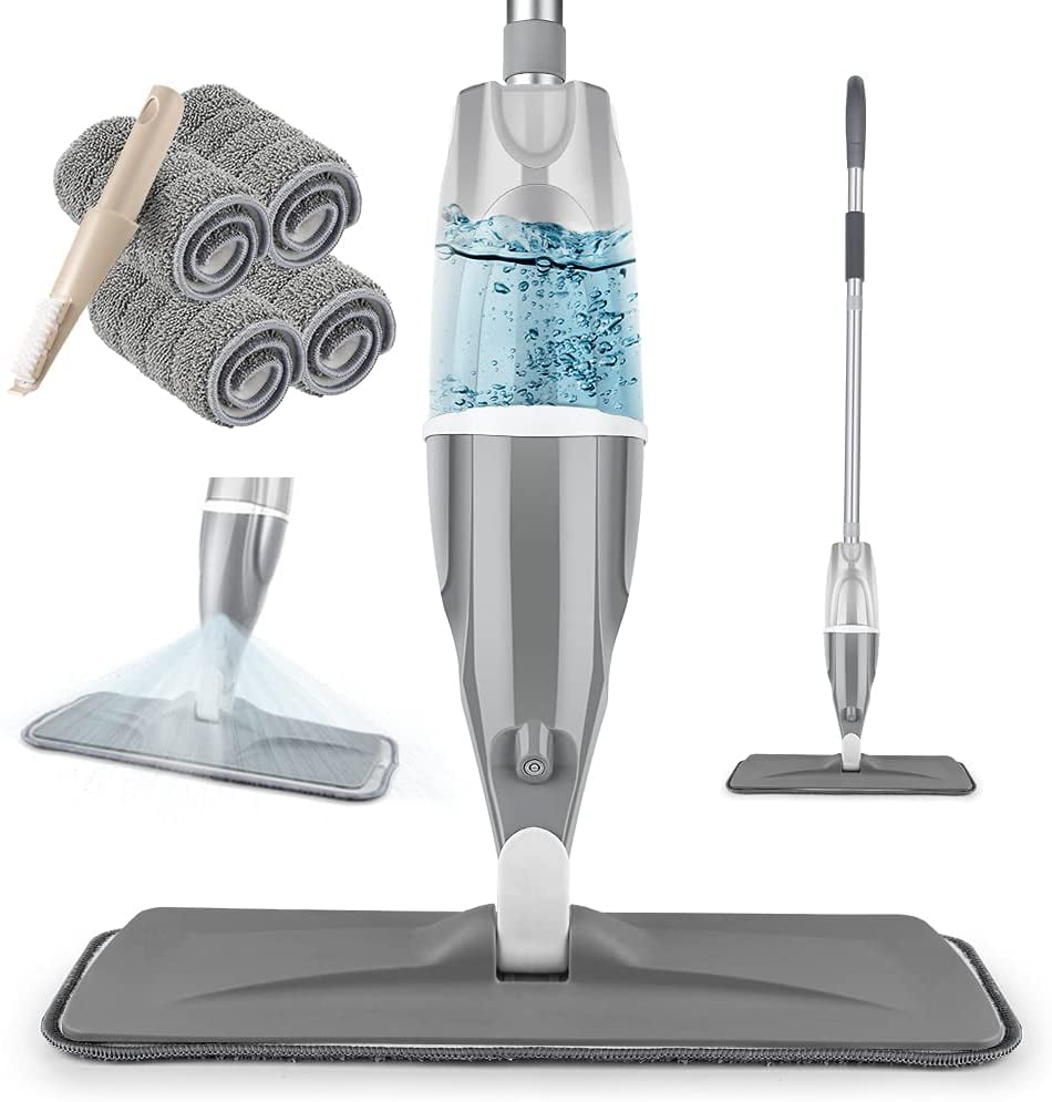 Microfiber Spray Mops for Floors Cleaning,TINA&TONY Dry Dust Mop Wet Mop with Washable Mop Heads,640ML Water Tank and 1 Scraper Floor Mop for Hardwood,Laminate Floors,Ceramic 2 Pack mop Heads