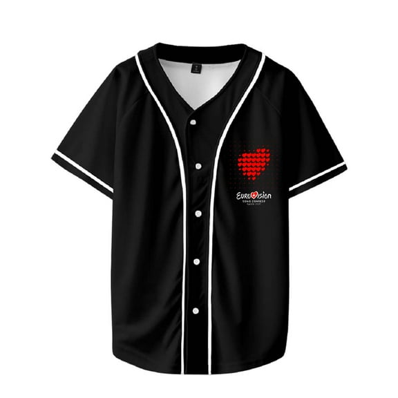 Eurovision Red Heart Baseball Jersey Shirt Eurovision Song Contest 2025 Merch V-Neck Women Men Short Sleeve Streetwear Clothes