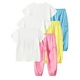 thumbnail image 3 of Fdqin Girls Outfits 6 Pcs Heart Printed Short Sleeve Tee Tops and Jogging Pants Set Summer Clothing Pink Yellow Blue 9-10 Years, 3 of 7