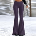 thumbnail image 2 of RUTAYY Women's Flare Pants Elastic High Waist Stretch Knit Slim Fit Versatile Casual Trousers, Purple, 2 of 5