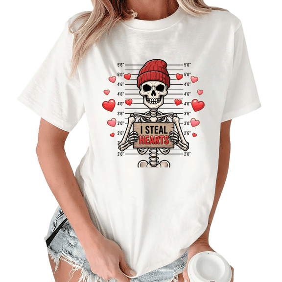 White I Steal Hearts Skeleton T-Shirt Graphic Tees Shirts Dark Academia Streetwear S-5XL Tops