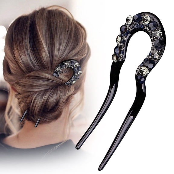 French Hair Pins for Women - Large U-Shaped Thick Hair Clips with Hair Fork & Sticks, Sparkling Jewelry for French Buns, Vintage Hair Accessories for Weddings, Parties, and Daily U Makeup Organizers