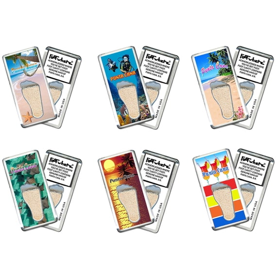 Punta Cana FootWhere Fridge Magnets. 6 Piece Set. (PNC200 - Assorted)