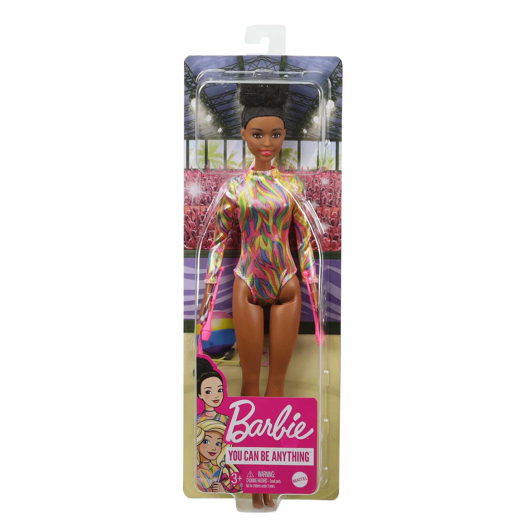 Barbie Rhythmic Gymast Doll, Brunette Fashion Doll with Metallic Leotard & Dancing Accessories