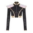 thumbnail image 3 of Choomomo Women's Shoulder Epaulet Crop Top Singer Dance Jacket Sequin Long Sleeve & Front Zipper Black 3XL, 3 of 6