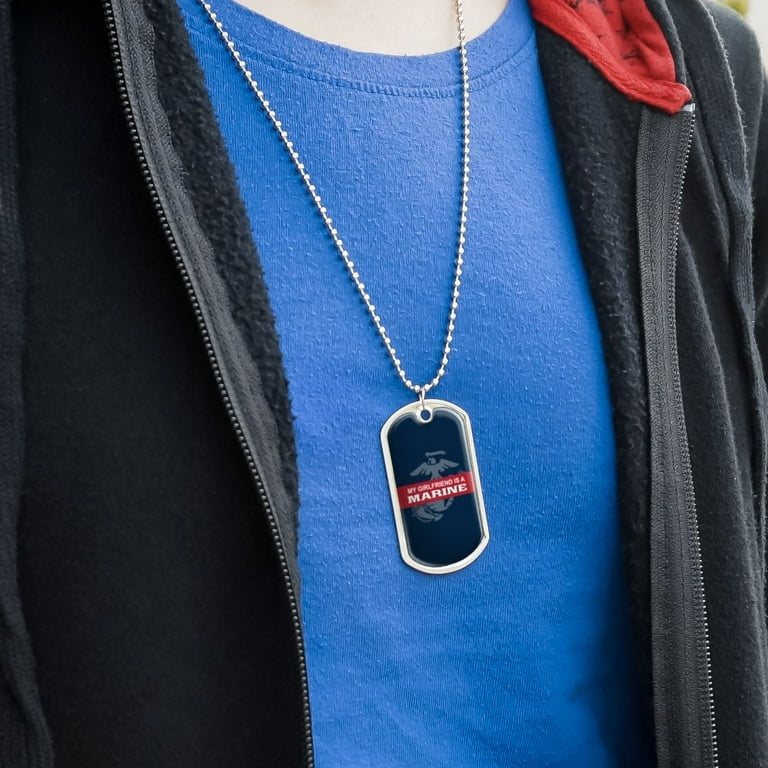 My Girlfriend is a Marine USMC Officially Licensed Military Dog Tag Pendant Necklace with Chain