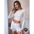 thumbnail image 6 of Women'S Backless Long Sleeve Ribbed Knit Crop Top Slim Fit Crew Neck Twist Back Cut Out Fitted Shirt White S, 6 of 8