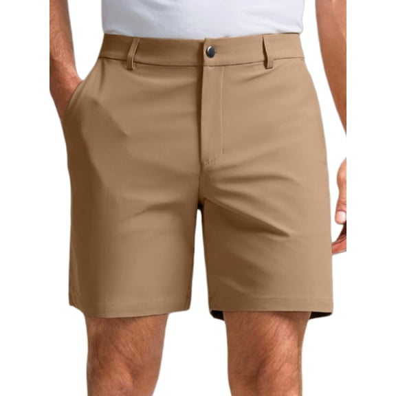 Men's Solid Color Moisture Wicking Stretch Casual Golf Shorts with Pockets Khaki S