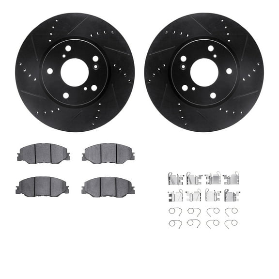 Dynamic Friction Company Front Brake Rotors-Drilled and Slotted-Black with 5000 Advanced Brake Pads includes Hardware 8512-59113