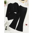 thumbnail image 3 of Mikrdoo Big Girls Clothes 8Y,9Y,10Y,11-12Y,13-14Y Girls Rib Knitted Vest & Flared Trousers & Cardigan Coat 3Pcs Outfits Set 13-14 Years Black, 3 of 8