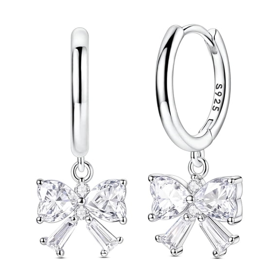 MULA Original 925 Sterling Silver Hoop Earrings Sparkling Bow Dangle AAA CZ for Women Jewelry Gift