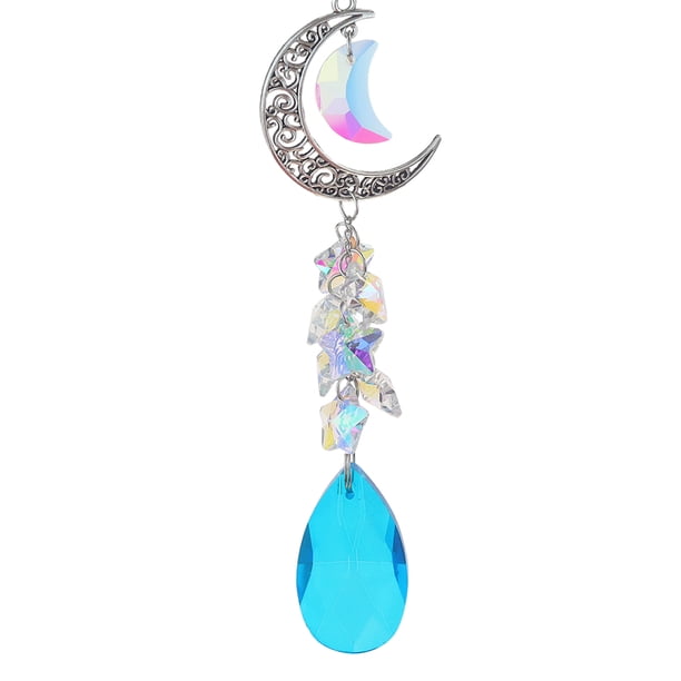 Crystal Diamond Wind Chimes Metal Hexagon Star Moon Adornos Decoración (Azul) JShteea Libre de BPA