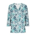 thumbnail image 6 of CYMMPU Loose Fit T-Shirts 3/4 Sleeve Blouses for Women Dressy Casual V Neck Summer Fashion Shirts Spring Tops Floral Pattern Business Elegant Work Topss Sky Blue XXL, 6 of 6