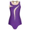thumbnail image 3 of YiZYiF Women's Sparkly Rhinestone Gymnastics Bodysuit Sleeveless Figure Skating Ballet Dance Leotard Purple L, 3 of 5