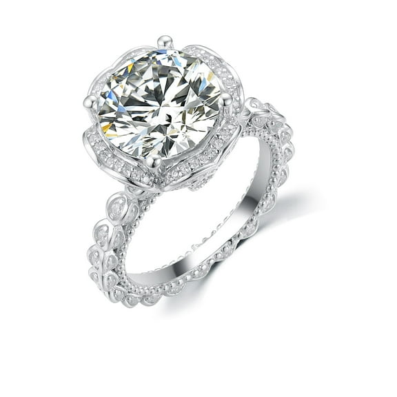 5 Carat Women Moissanite Rings, S925 Sterling Silver D Color VVS1 Round Cut Diamond Engagement Rings, Ideal Choice for Birthday, Anniversary and Romantic Occasions with Certificate