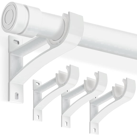 KOLAKO Curtain Rod Brackets, White Heavy Duty Single Rod Holders Hooks for 1 inch Drapery Poles, 4 Pack