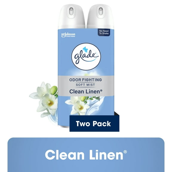 Glade Air Freshener Spray, Clean Linen Scent, Fragrance Infused with Essential Oils, 8 oz, 2 Pack
