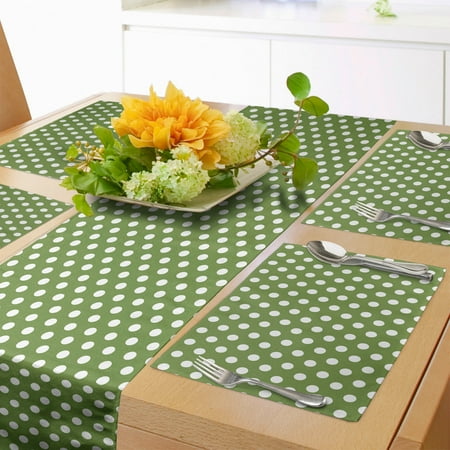 

Green Table Runner & Placemats White Polka Dots on Green Backdrop Classic Simplistic Pattern Design Print Set for Dining Table Placemat 4 pcs + Runner 12 x90 Olive Green and White by Ambesonne