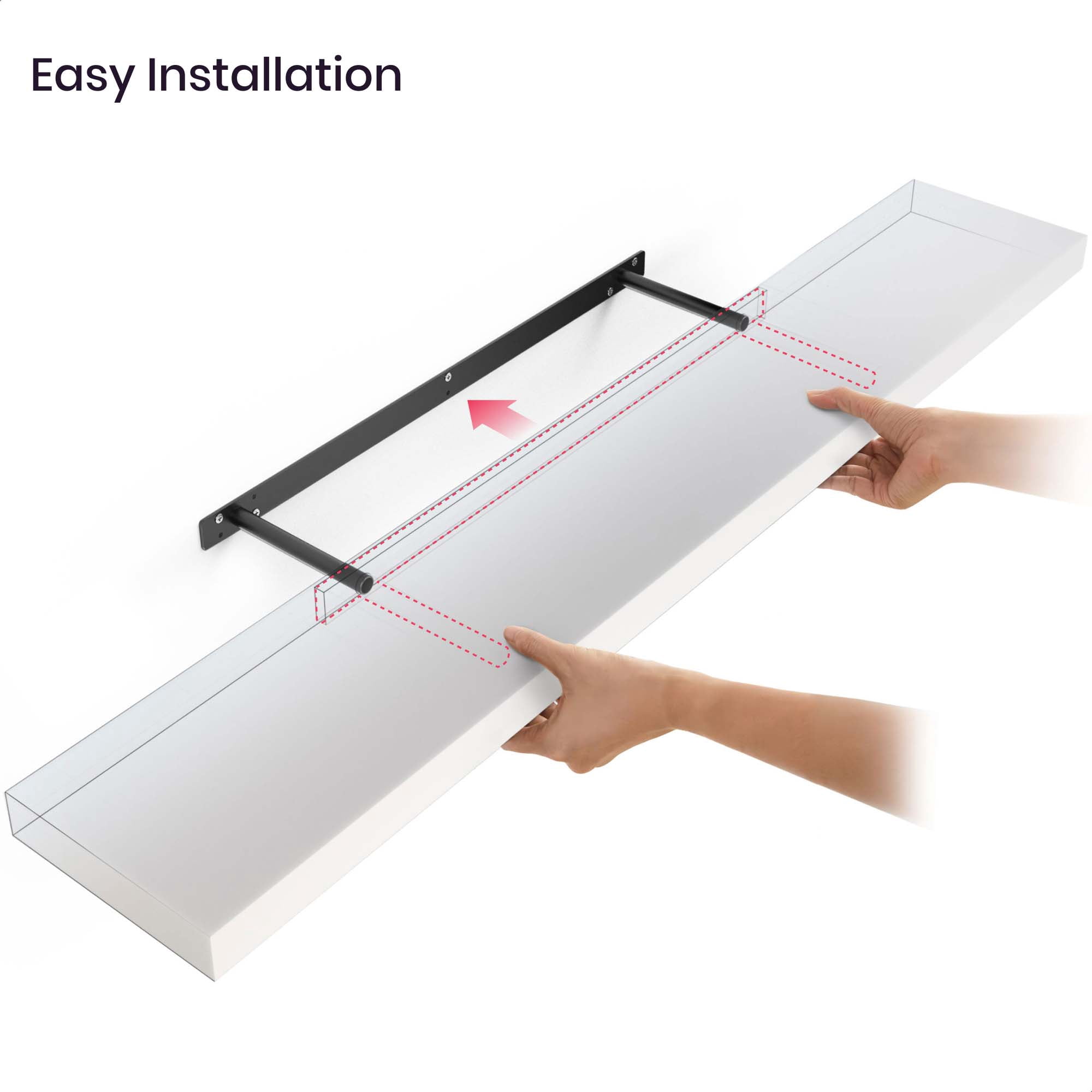 Ballucci 48" Floating Shelf, Wood Wall Mount Shelf with Invisible Bracket, 8" Deep, White