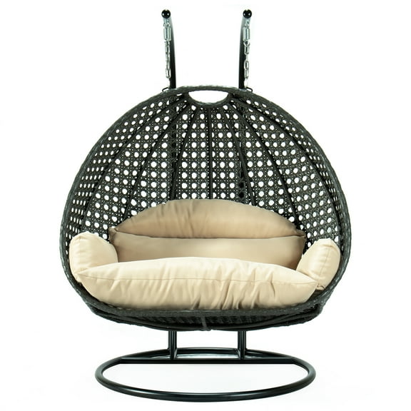 2 Person Hanging Egg Chair - Wicker Patio Swing Seat for OutdoorIndoor Use