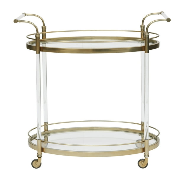 TwoTier Rolling Glass Bar Cart in Vintage Gold