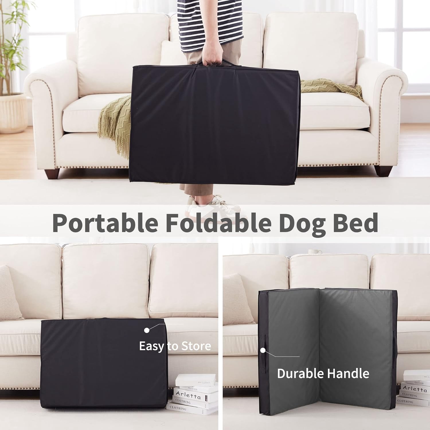 Waterproof Foldable Outdoor Dog Bed for Large Dogs, Orthopedic Portable All-Weather Bed with Washable Cover, 41 Inch for Indoor and Outside Use