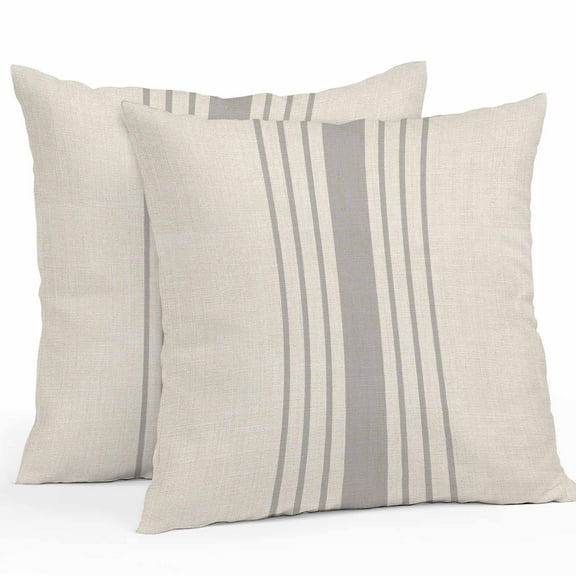 Simple Gray Striped Outdoor Pillow Covers Set of 2 Abstract Brown Linen Texture Waterproof Throw Pillow Case Decorative Square Cushion Cover for Patio Couch Garden Balcony, 24"x24"