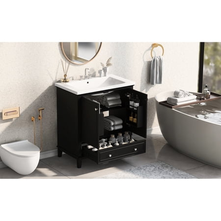 Solid Wood and MDF Board Material | Bathroom Vanity with Adjustable Shelf and Slide - Rail Drawer | Elegant and Practical Bathroom Addition