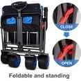 thumbnail image 6 of Folding Utility Wagon Heavy-Duty Collapsible Garden Cart with Brakes & Adjustable Handle & All Terrain Wheels for Gardening, Beach Trips,Outdoor Camping, Shopping (Black Blue), 6 of 12