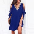 thumbnail image 1 of SMihono Robes d'Été Bohémiennes Femmes Grande Taille Mode Femmes Col en V Été Uni Décontracté Manches Courtes Mi-Mollet Robe, 1 of 7