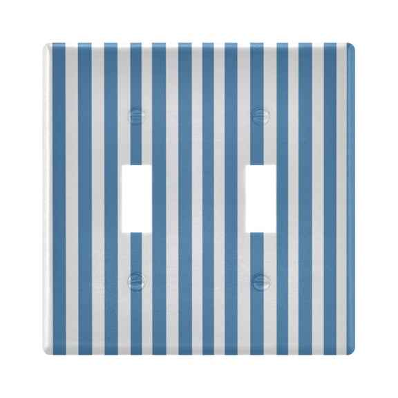 Blue-white Narrow Stripes Light Switch Cover Electrical Outlet Cover Replaceable Wall Plates 2-Gang