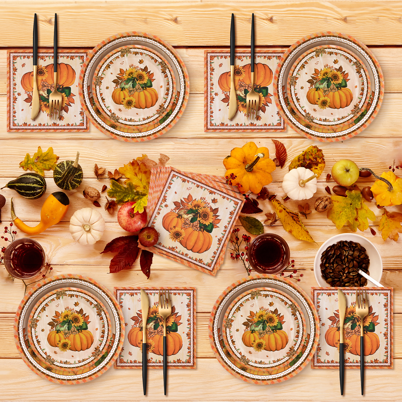 DAZLUTE 200 PCS Fall Paper Plates and Napkins, Fall Dishes, Thanksgiving Disposable Dinnerware and Plates for Thanksgiving and Fall Decorations Party Supplies