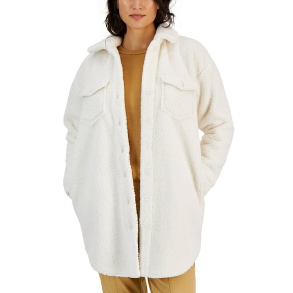 Style & Co Womens Faux Sherpa Shacket Eggnog 2XL