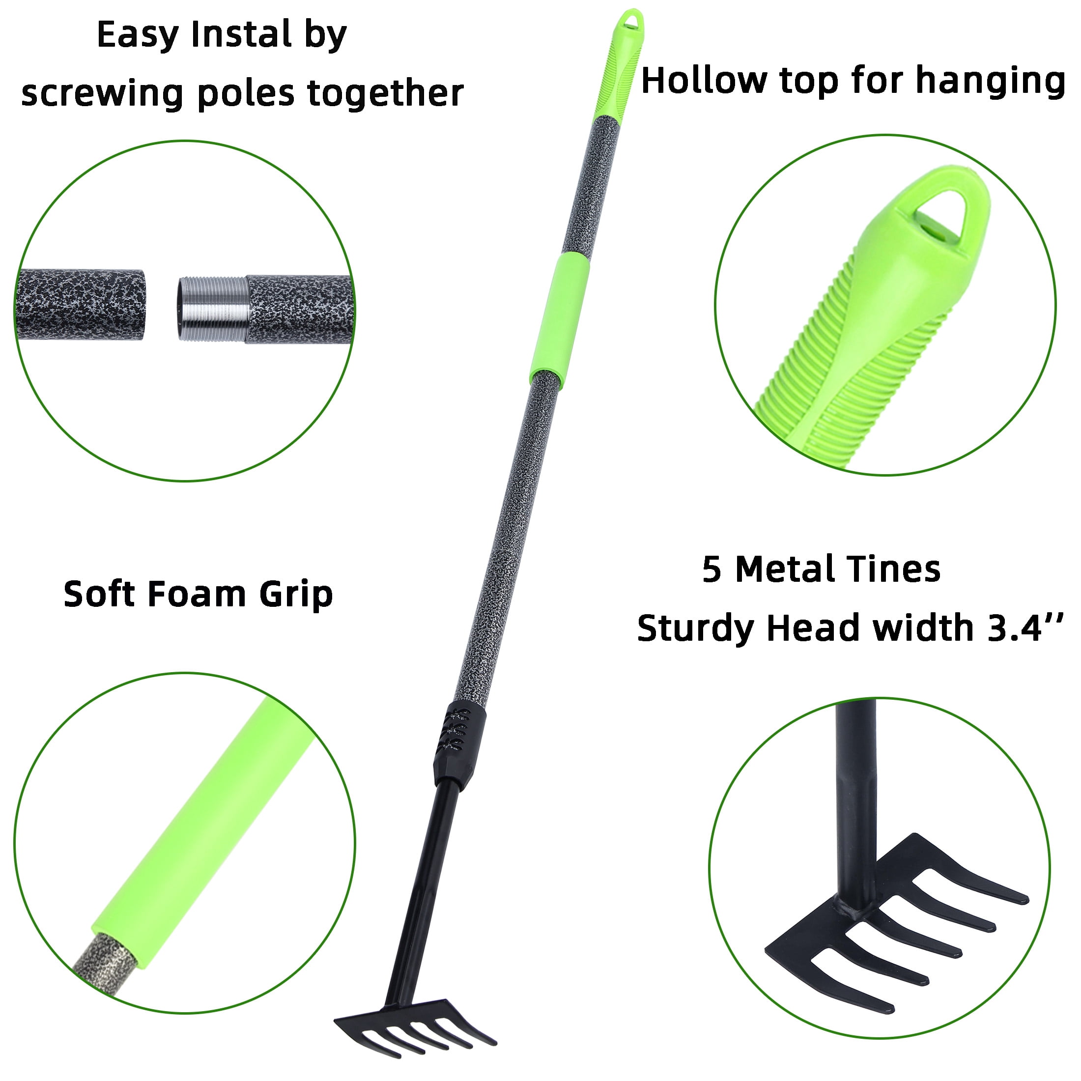 YARTTING Garden Hand Rake, Small Hand Cultivator with Adjustable Handle, Hand Weeder Tool for Weeding, Digging,Aerating, Loosening Soil
