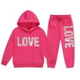 thumbnail image 4 of Zylarhe Girls Boys Sweatshirt Girls Outfits&Set Fashion Casual Printed Long Sleeved Hooded Top Hoodie Pants Suit for Girls Hot Pink 10-11 Years, 4 of 4