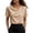 Beige, variant on Women Wrap V Neck Short Sleeve Casual Blouse Knit Top Pleated Solid Basic Trendy Slim Fit Office Tops, Gray XL