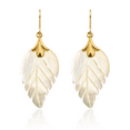 thumbnail image 5 of 14K Solid Yellow Gold Mother of Pearl Leaf Drop Dangle Earrings, 5 of 10