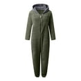 thumbnail image 5 of Gibobby Pantalones cortos Pijamas de manga larga de lana artificial para mujer Casual Color sólido Cremallera Suelta con capucha Mono Pijamas Casual Invierno Cálido Orejas lin(Verdinegro， M), 5 of 5