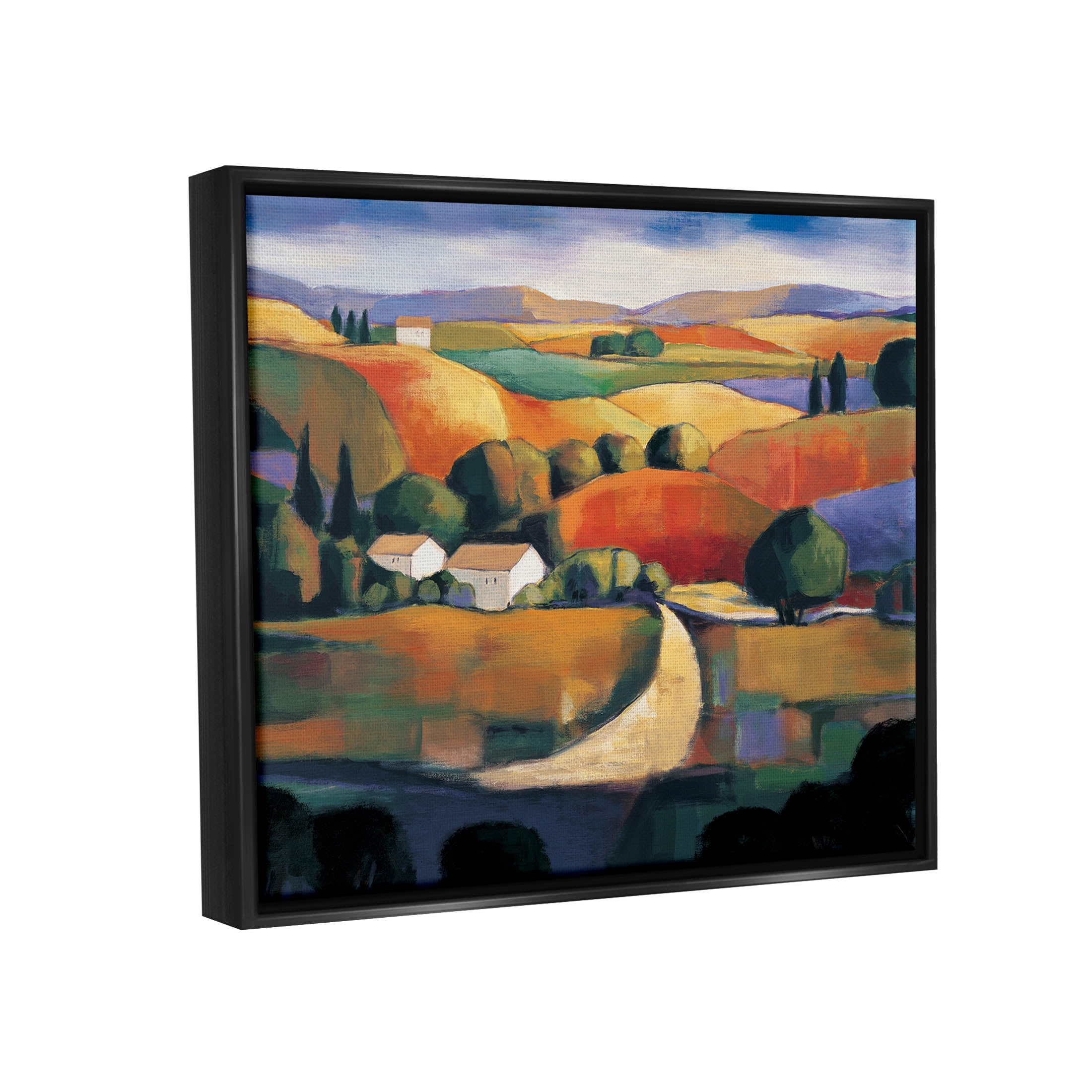 Modern Rolling Hills Countryside Landscape Painting Jet Black Framed Art Print Wall Art