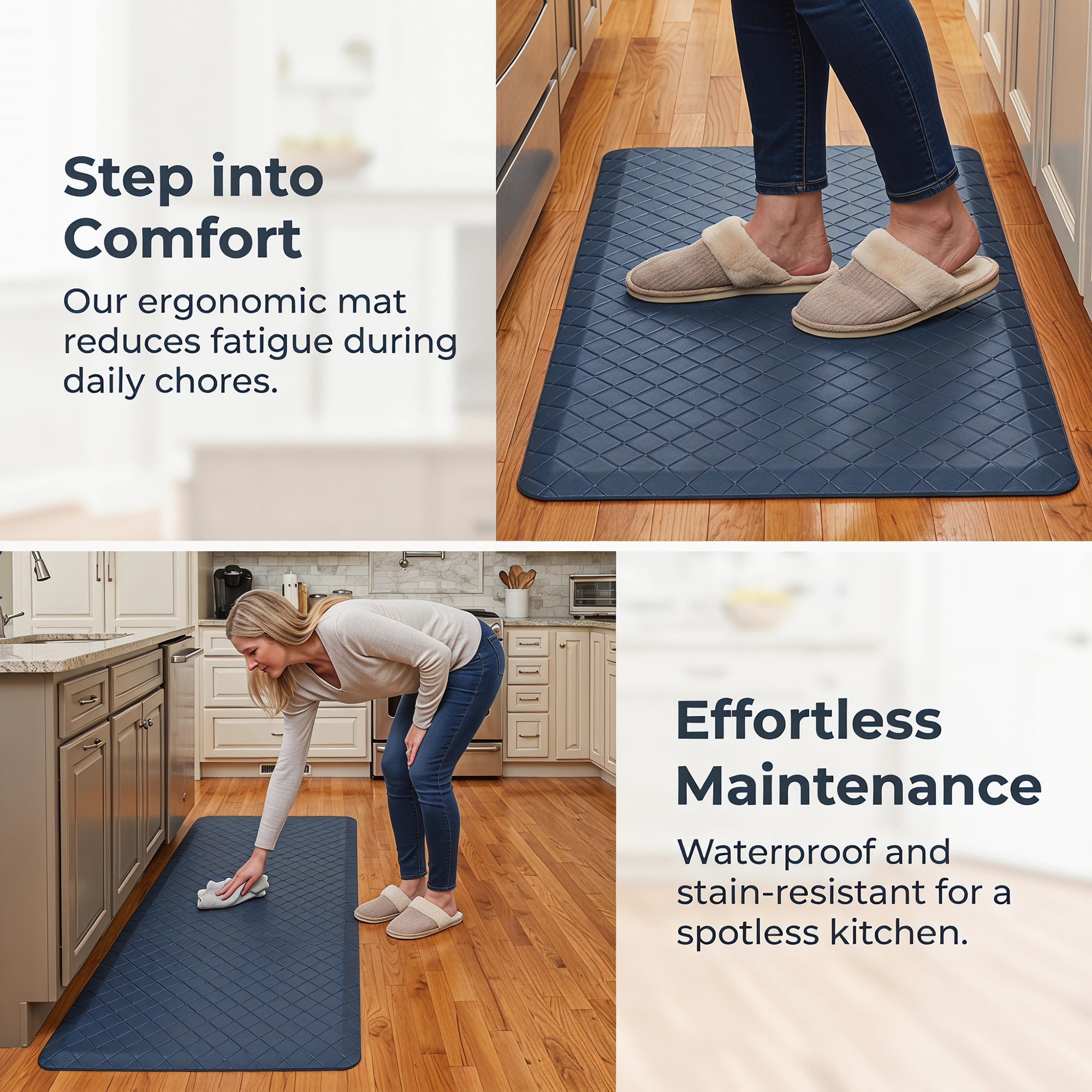 Unique Bargains Geometric Anti-fatigue Oil-proof PVC Floor Pads Dark Blue 47" x 17"