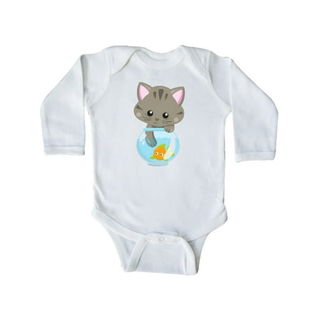 

Inktastic Kitty And The Fish Bowl Cute Little Cat Fish Gift Baby Girl Long Sleeve Bodysuit