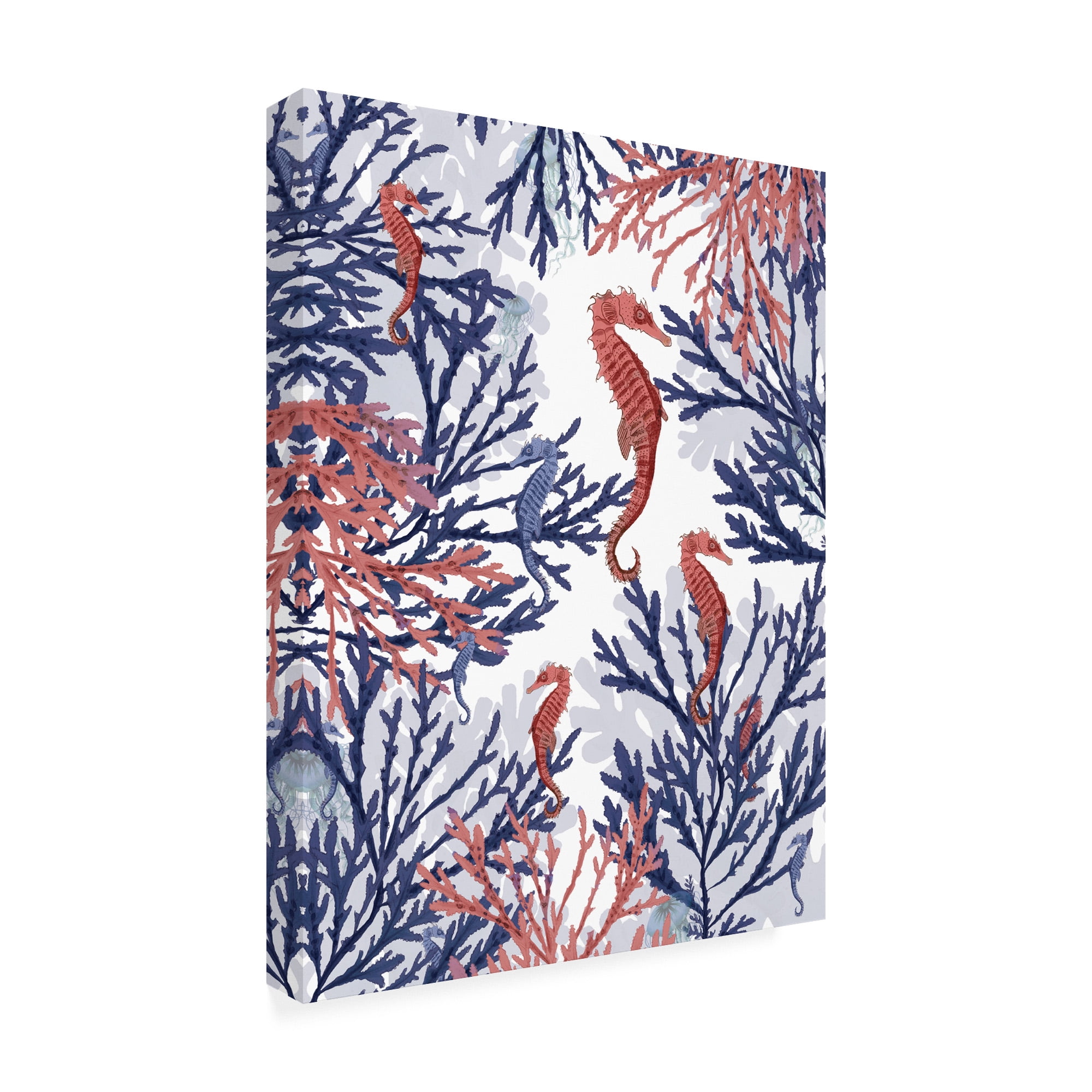 Trademark Fine Art 'Coral and Seahorse, Pink and Blue' Canvas Art by Fab Funky