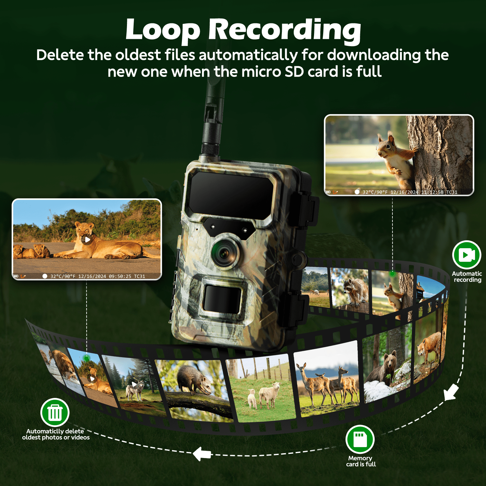 CAMPARK 2 Pack Trail Camera 4G Cellular, 1080P 32MP Hunting Game Camera Built-in SIM Card, 2.0" Screen, Lifelong Free Cloud Storage, Motion Alerts Night Vision IP66 Waterproof for Wildlife Monitoring