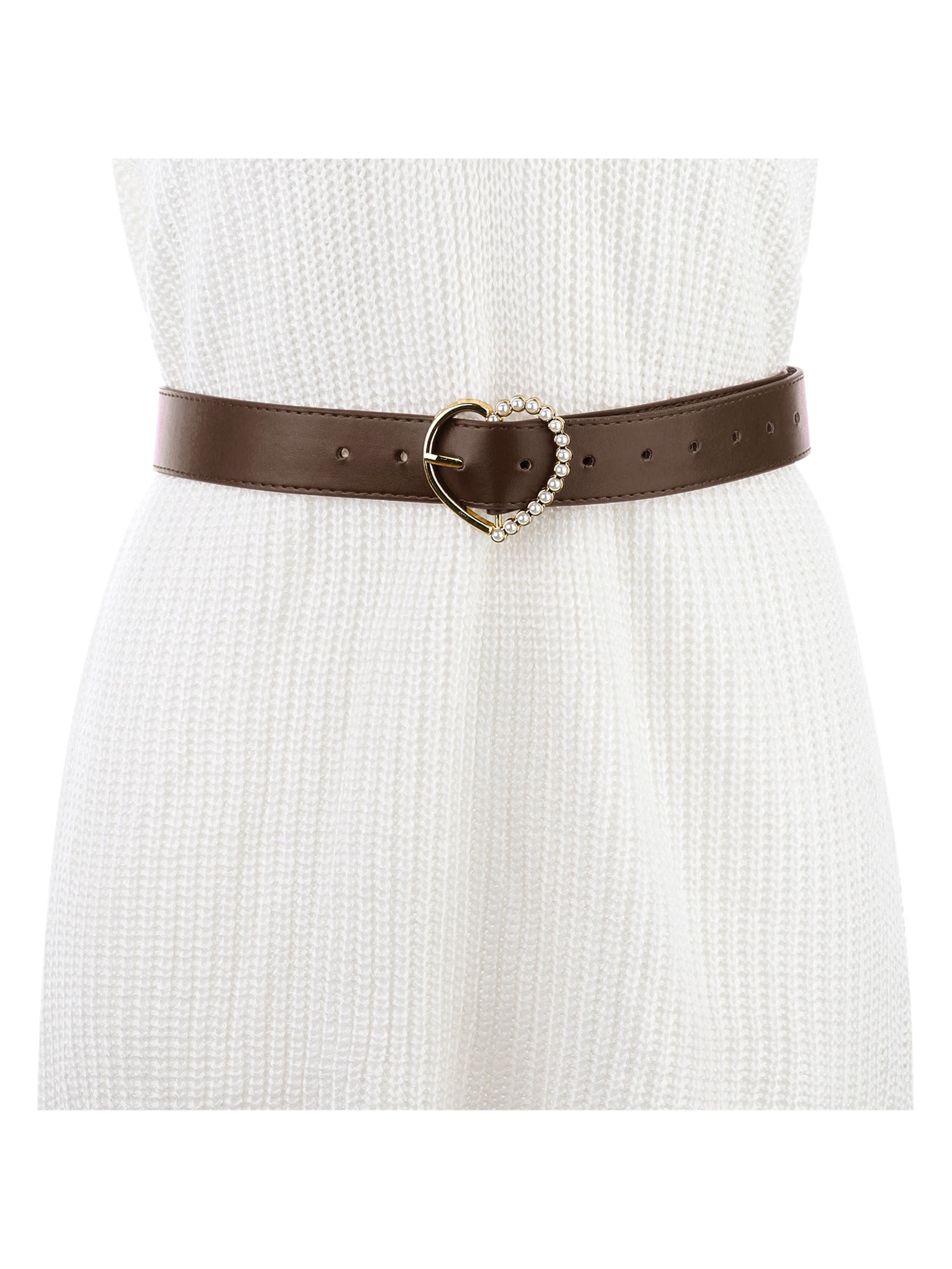 7742 Stylish Women\'s Belt Heart-shaped Buckle With Beads Belts Encrusted Sterling & Stitch Heart Belt - Women main image 2